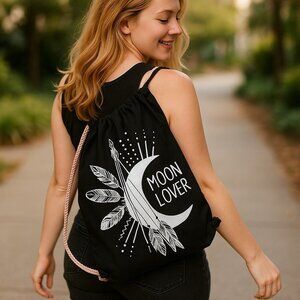 VINTAGE MOON LOVER Cotton Sling Bag Backpack Fabric Travel Purse Boho Hippie
